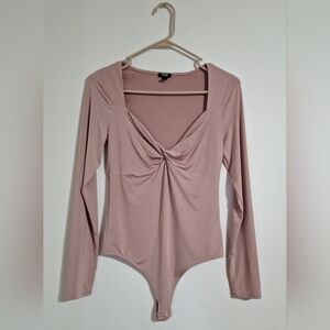 Express Mauve Twist Front Long Sleeve Bodysuit